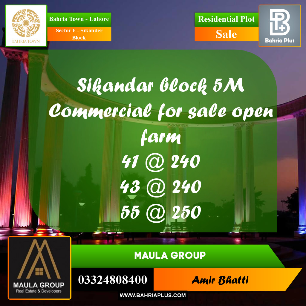 5 Marla Residential Plot for Sale in Sector F - Sikander Block -  Bahria Town, Lahore - (BP-238495)