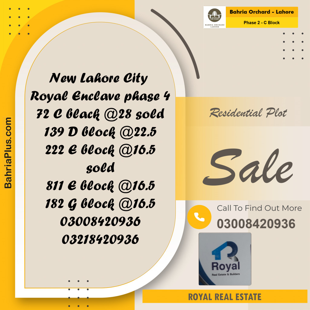 3 Marla Residential Plot for Sale in Phase 2 - C Block -  Bahria Orchard, Lahore - (BP-238507)