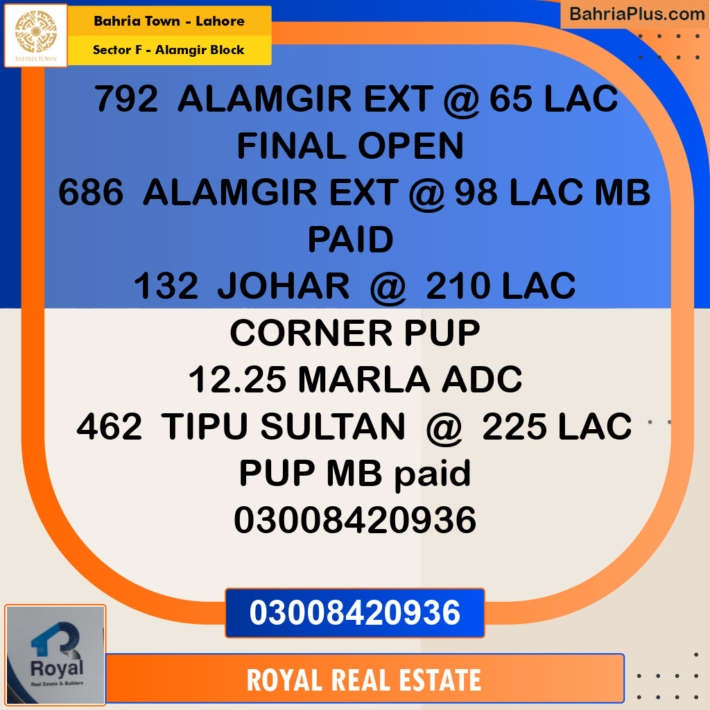 10 Marla Residential Plot for Sale in Sector F - Alamgir Block -  Bahria Town, Lahore - (BP-238510)