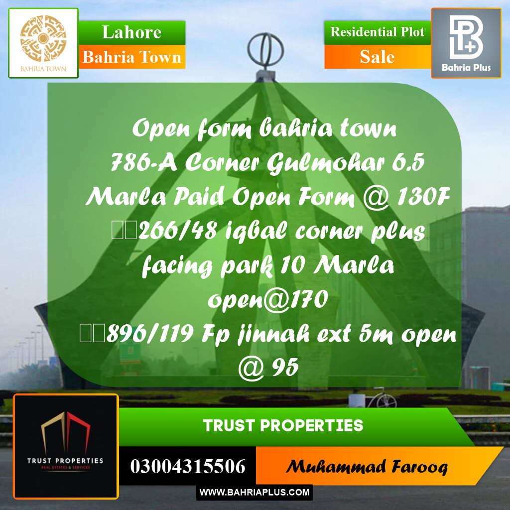 5 Marla Residential Plot for Sale in Bahria Town, Lahore - (BP-238575)