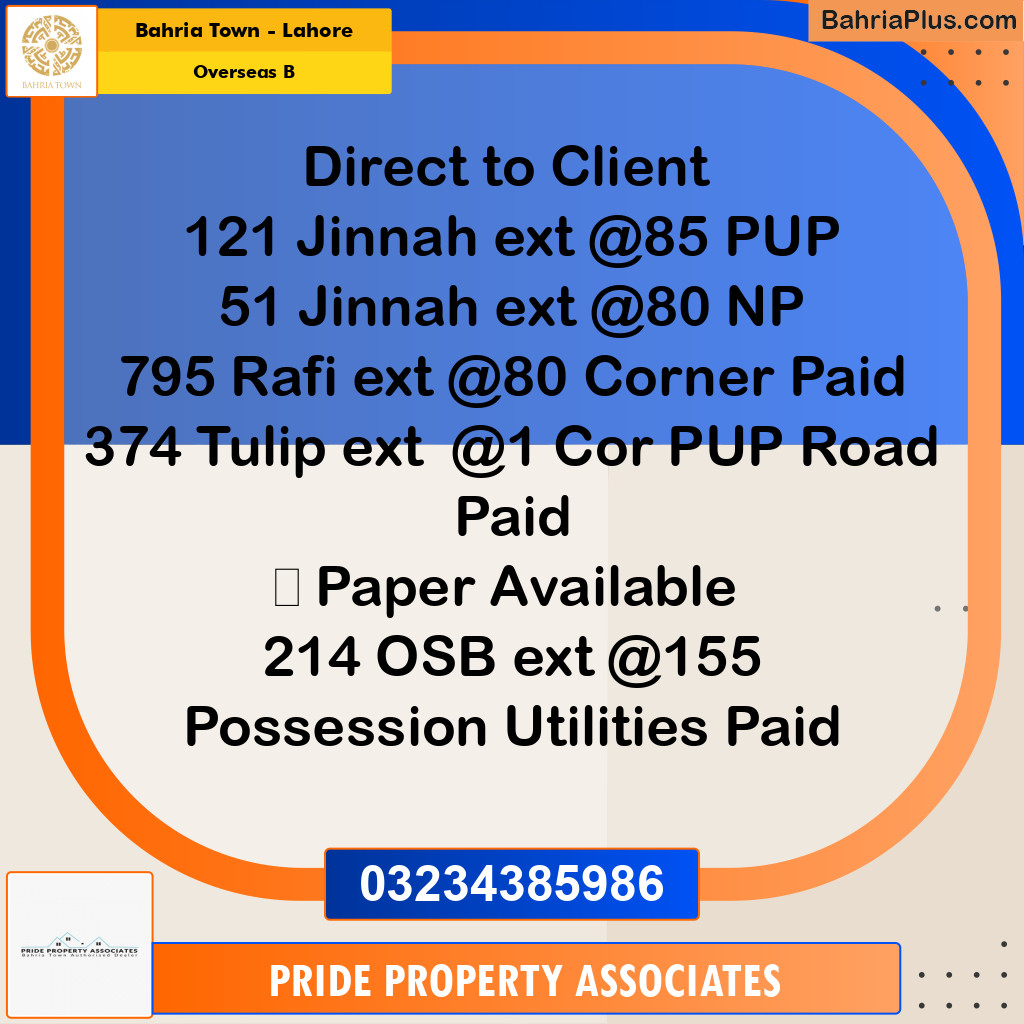 10 Marla Residential Plot for Sale in Overseas B -  Bahria Town, Lahore - (BP-238589)