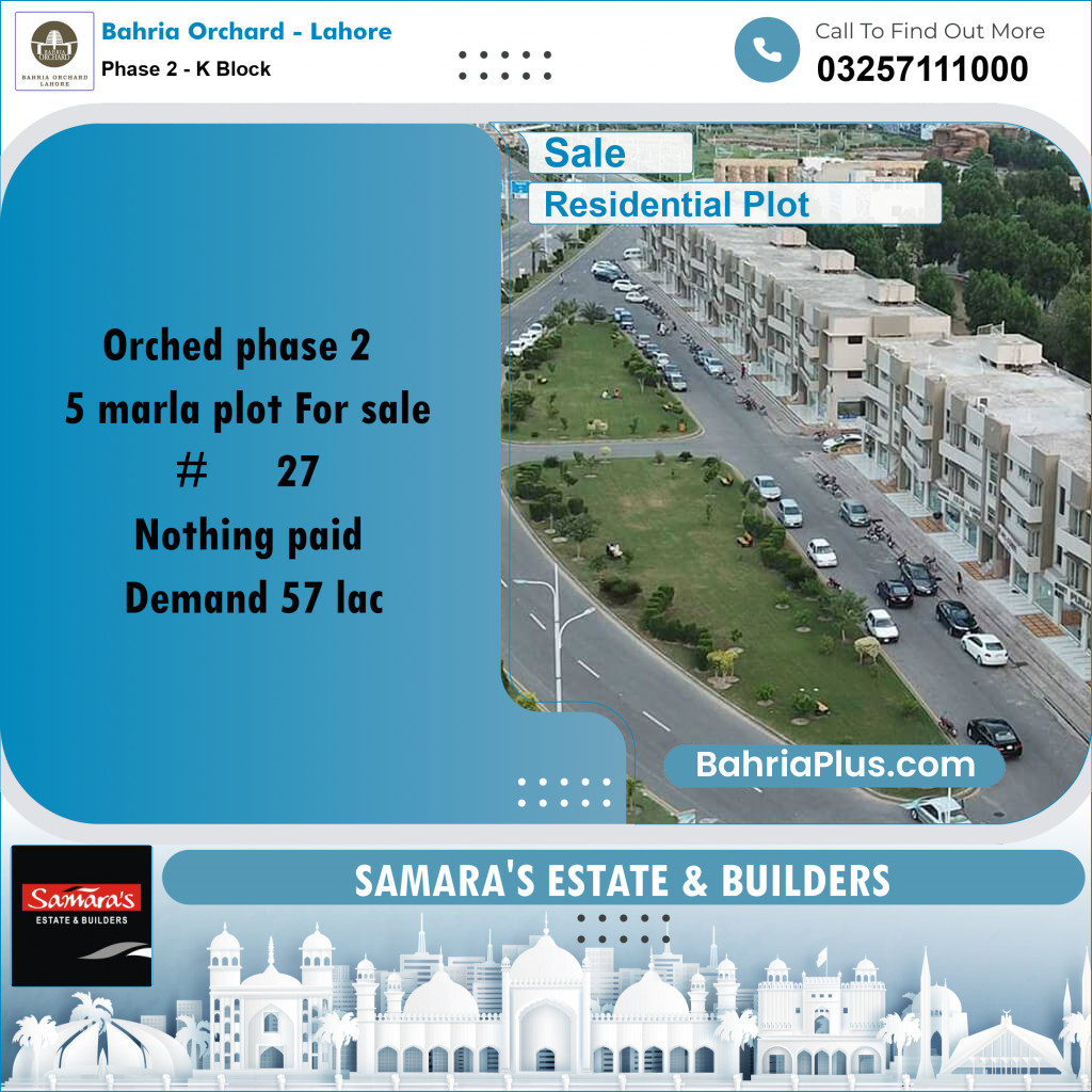 5 Marla Residential Plot for Sale in Phase 2 - K Block -  Bahria Orchard, Lahore - (BP-238591)