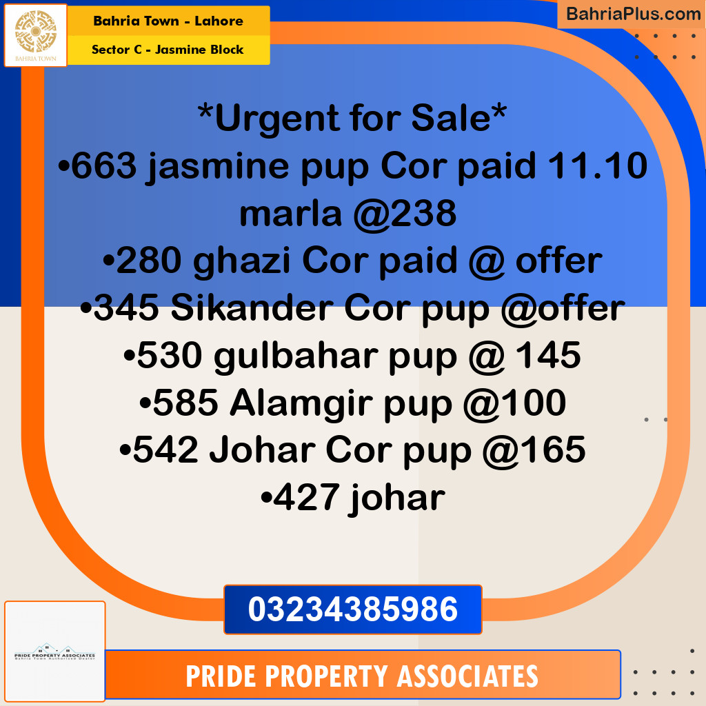 10 Marla Residential Plot for Sale in Sector C - Jasmine Block -  Bahria Town, Lahore - (BP-238613)