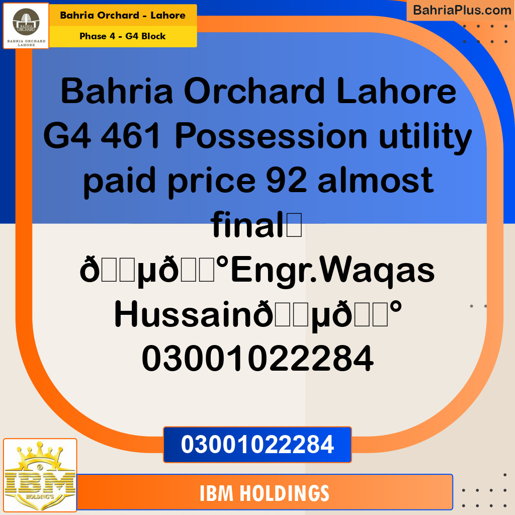 10 Marla Residential Plot for Sale in Phase 4 - G4 Block -  Bahria Orchard, Lahore - (BP-238614)