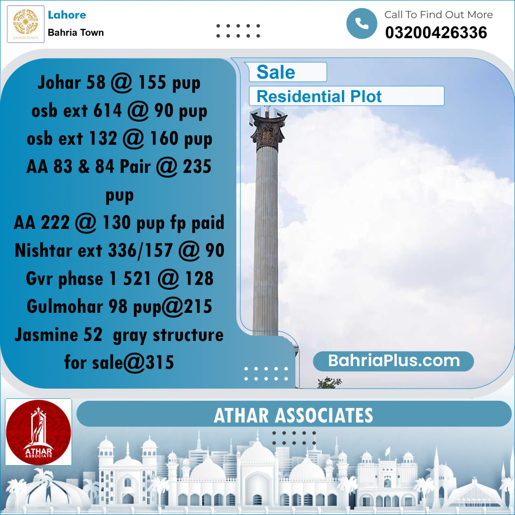 Residential Plot for Sale in Bahria Town, Lahore - (BP-238682)