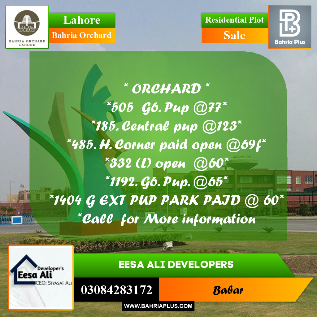 Residential Plot for Sale in Bahria Orchard, Lahore - (BP-238703)