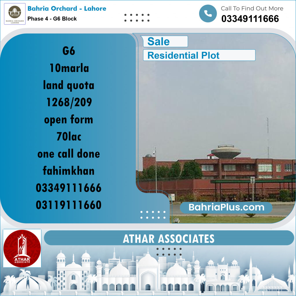 10 Marla Residential Plot for Sale in Phase 4 - G6 Block -  Bahria Orchard, Lahore - (BP-238718)