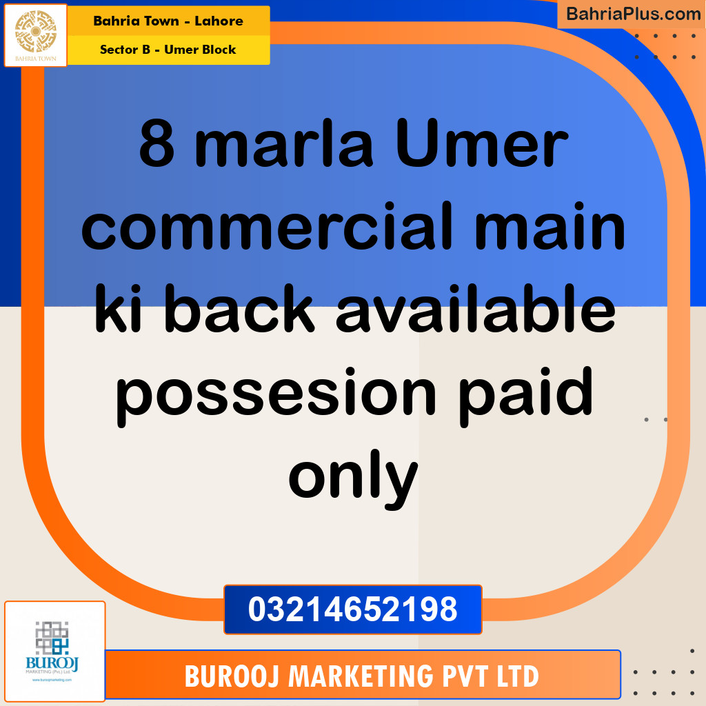 8 Marla Residential Plot for Sale in Sector B - Umer Block -  Bahria Town, Lahore - (BP-238765)