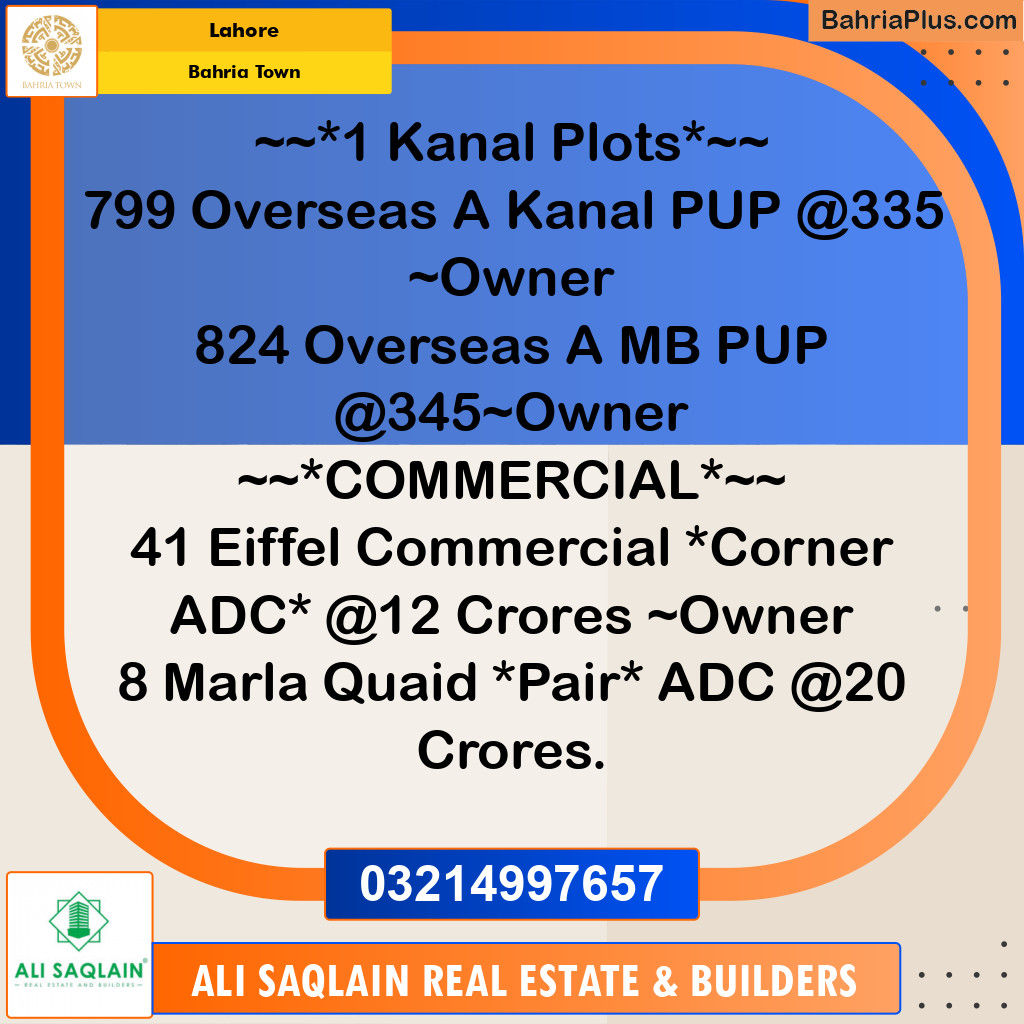 Residential Plot for Sale in Bahria Town, Lahore - (BP-238791)