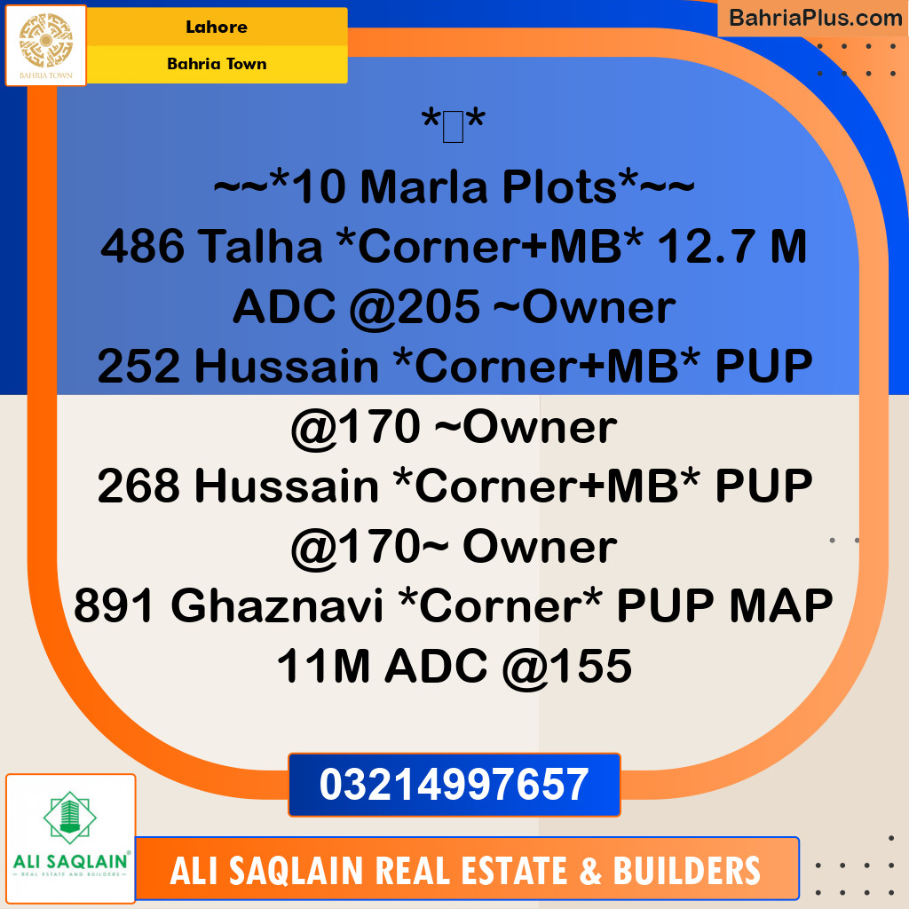 Residential Plot for Sale in Bahria Town, Lahore - (BP-238793)