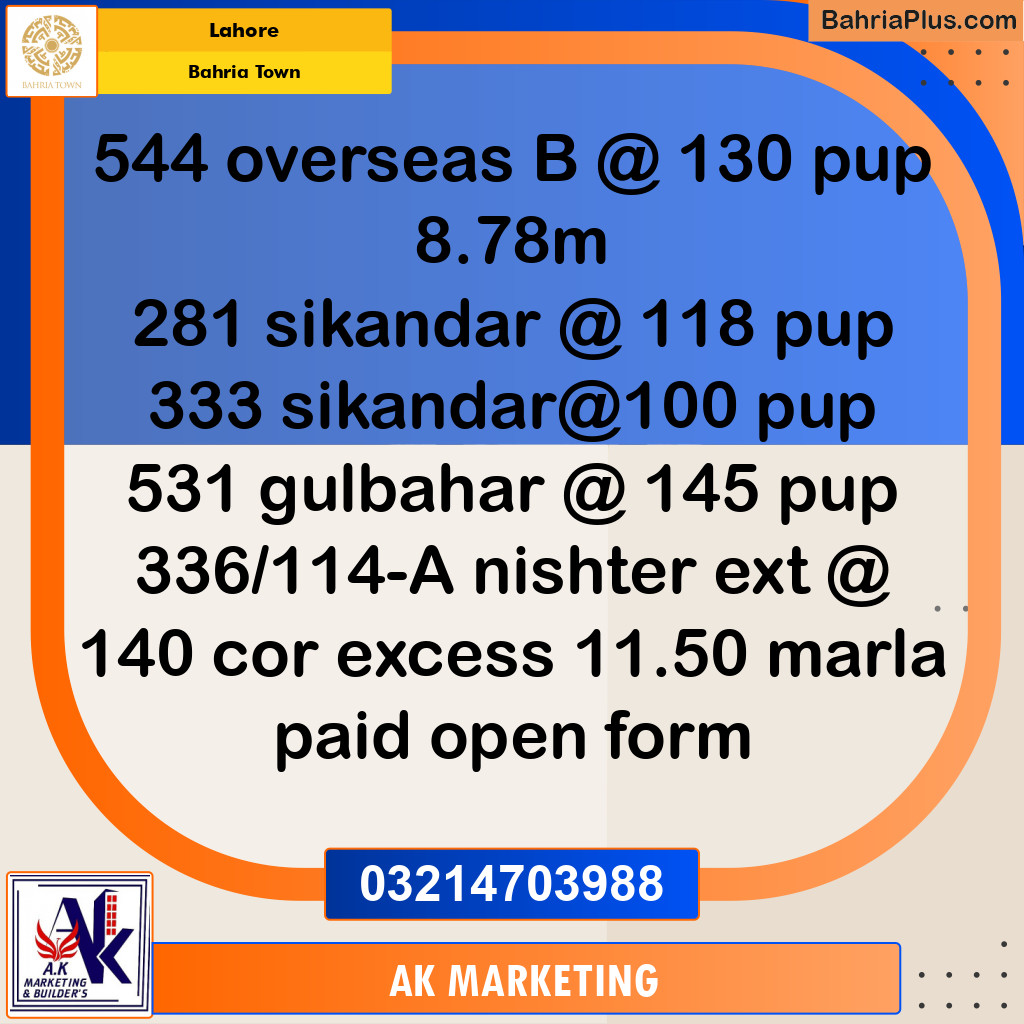 Residential Plot for Sale in Bahria Town, Lahore - (BP-238853)