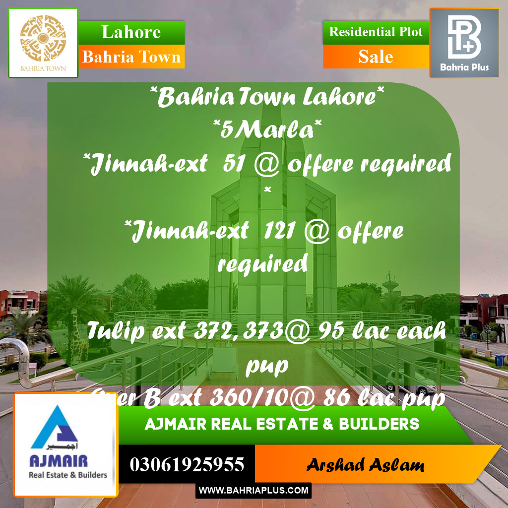 Residential Plot for Sale in Bahria Town, Lahore - (BP-238888)