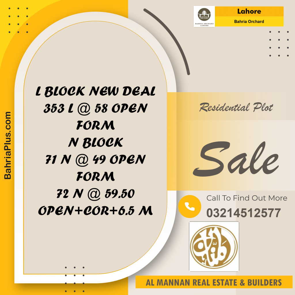 Residential Plot for Sale in Bahria Orchard, Lahore - (BP-238894)