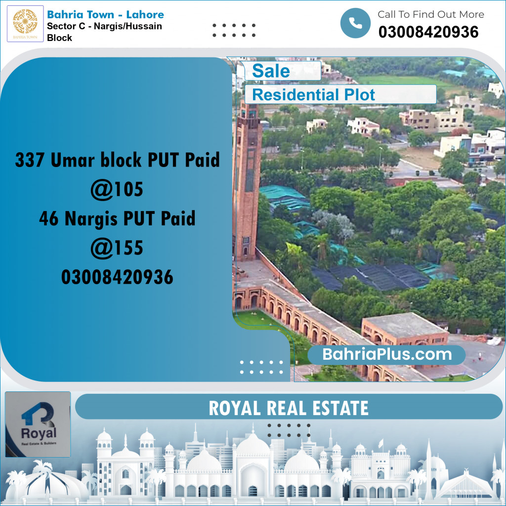 10 Marla Residential Plot for Sale in Sector C - Nargis/Hussain Block -  Bahria Town, Lahore - (BP-238900)