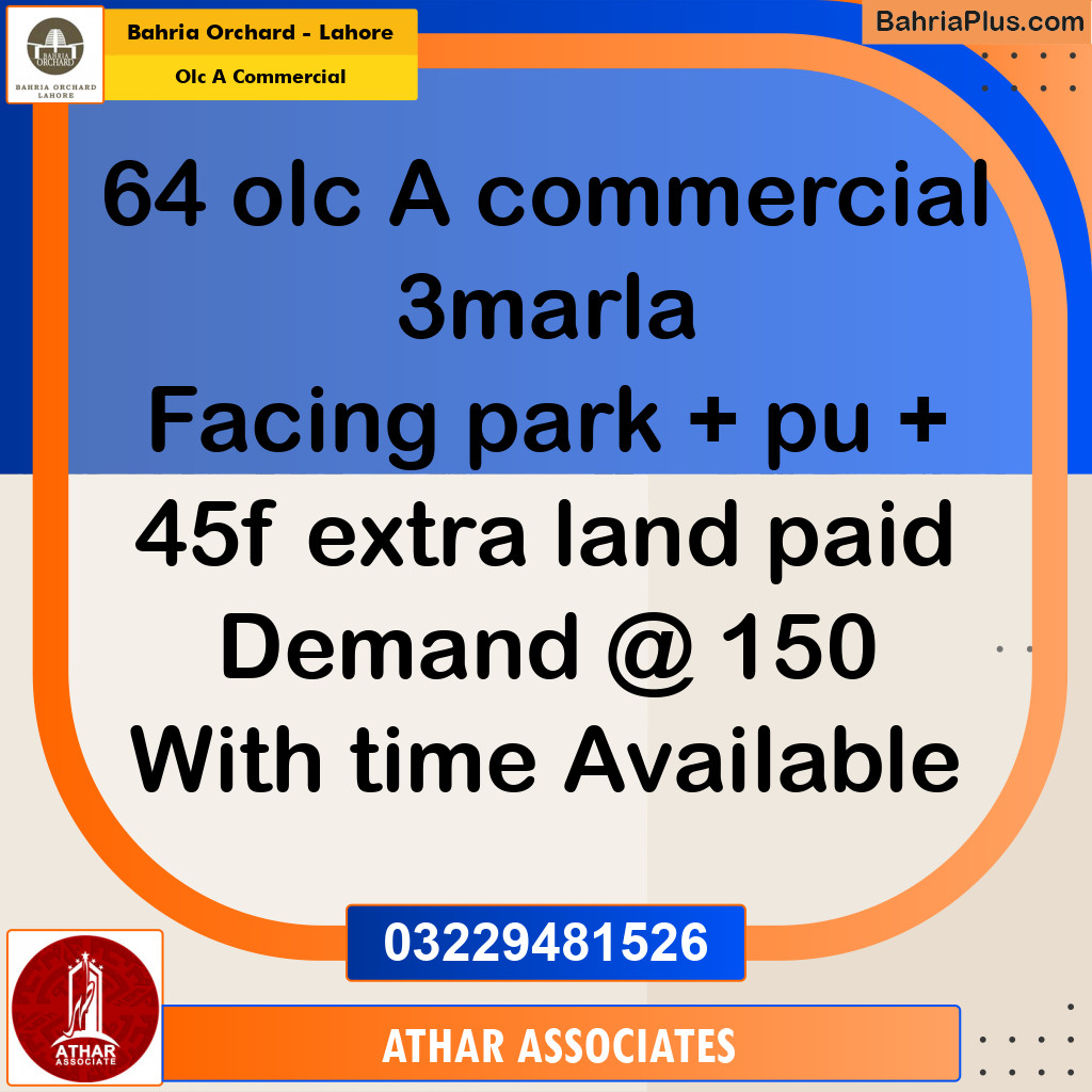 3 Marla Commercial Plot for Sale in OLC A Commercial -  Bahria Orchard, Lahore - (BP-238934)