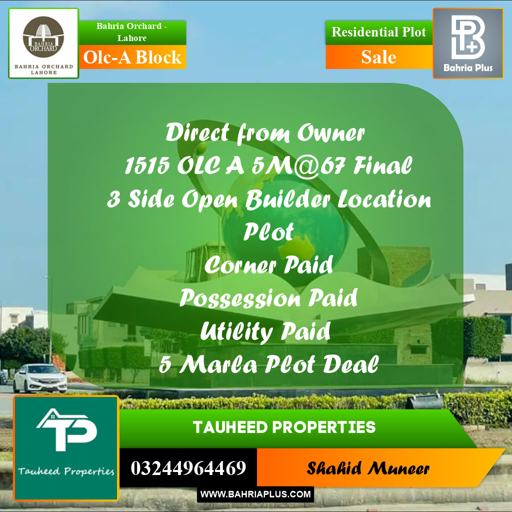 5 Marla Residential Plot for Sale in OLC-A Block -  Bahria Orchard, Lahore - (BP-238948)