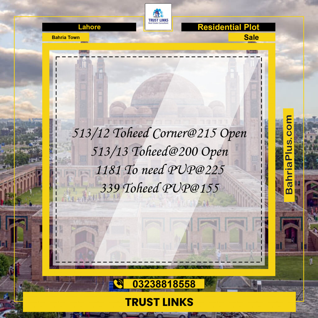 Residential Plot for Sale in Bahria Town, Lahore - (BP-238965)