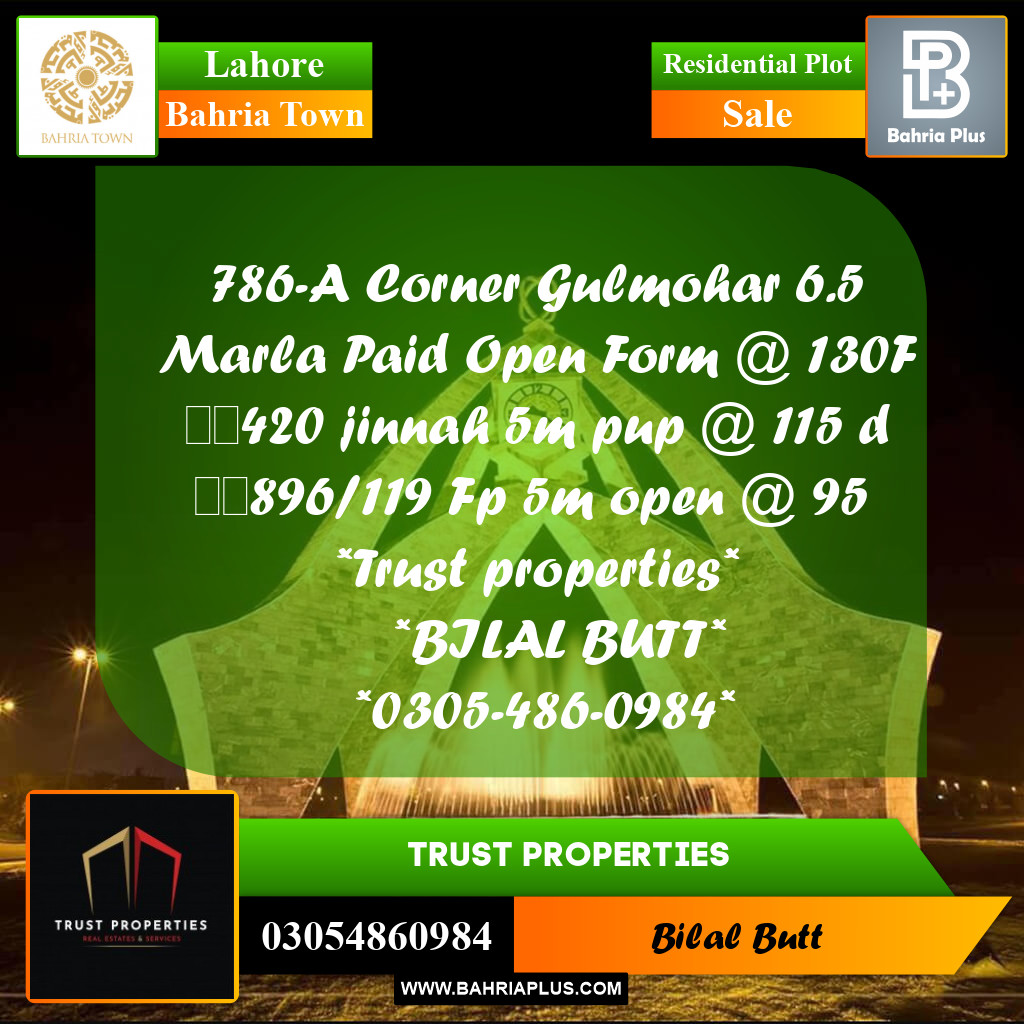 Residential Plot for Sale in Bahria Town, Lahore - (BP-238995)