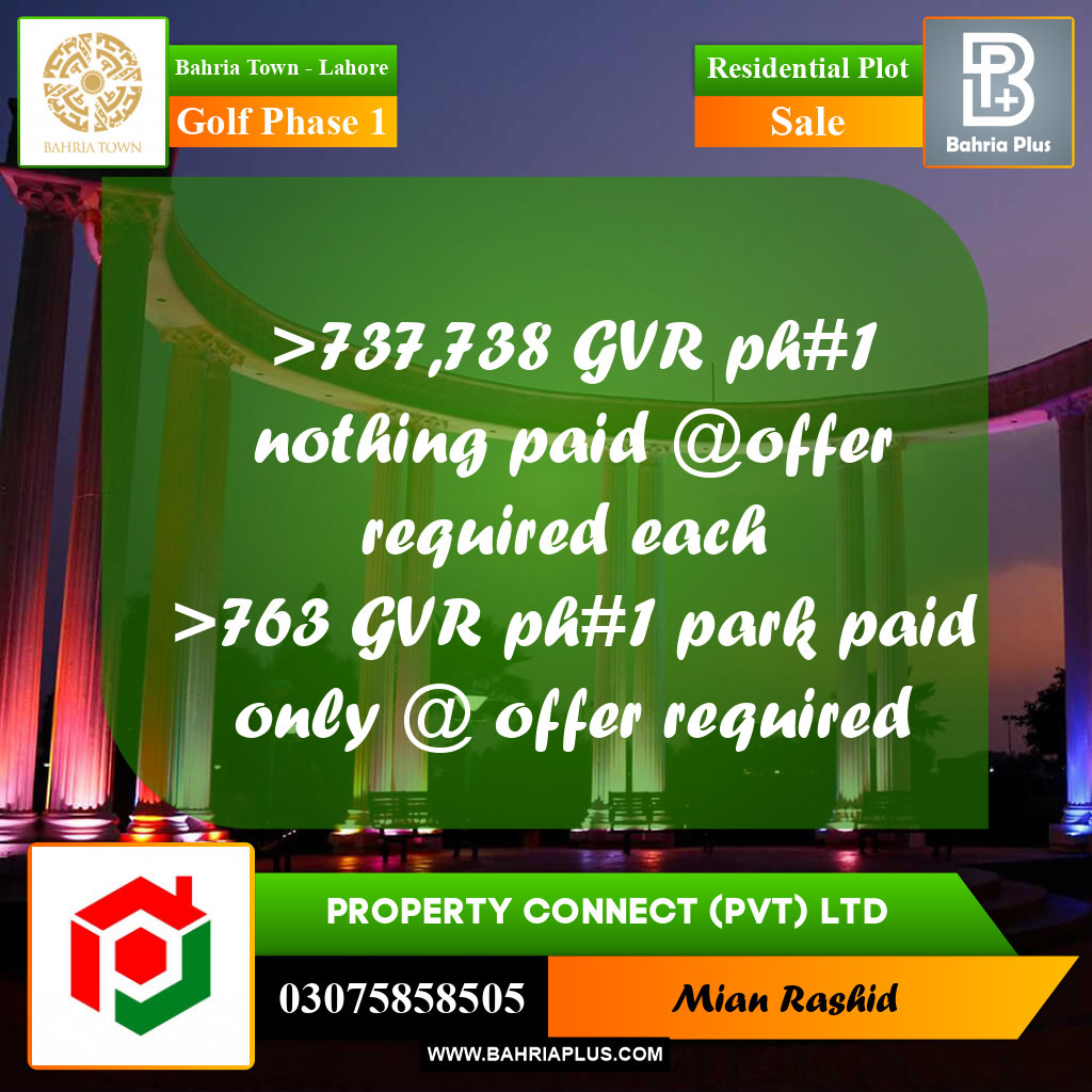 10 Marla Residential Plot for Sale in Golf Phase 1 -  Bahria Town, Lahore - (BP-239003)