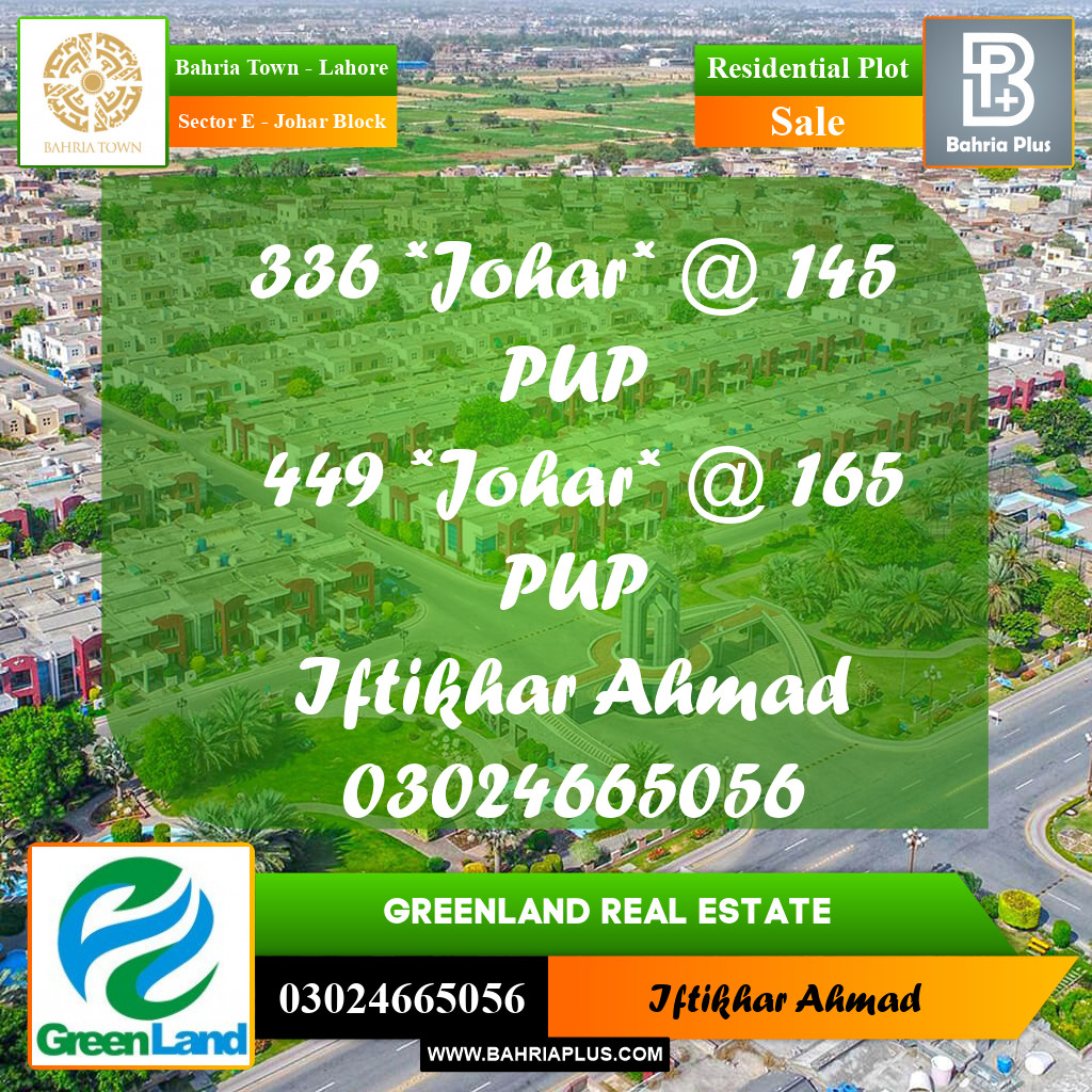 10 Marla Residential Plot for Sale in Sector E - Johar Block -  Bahria Town, Lahore - (BP-239014)
