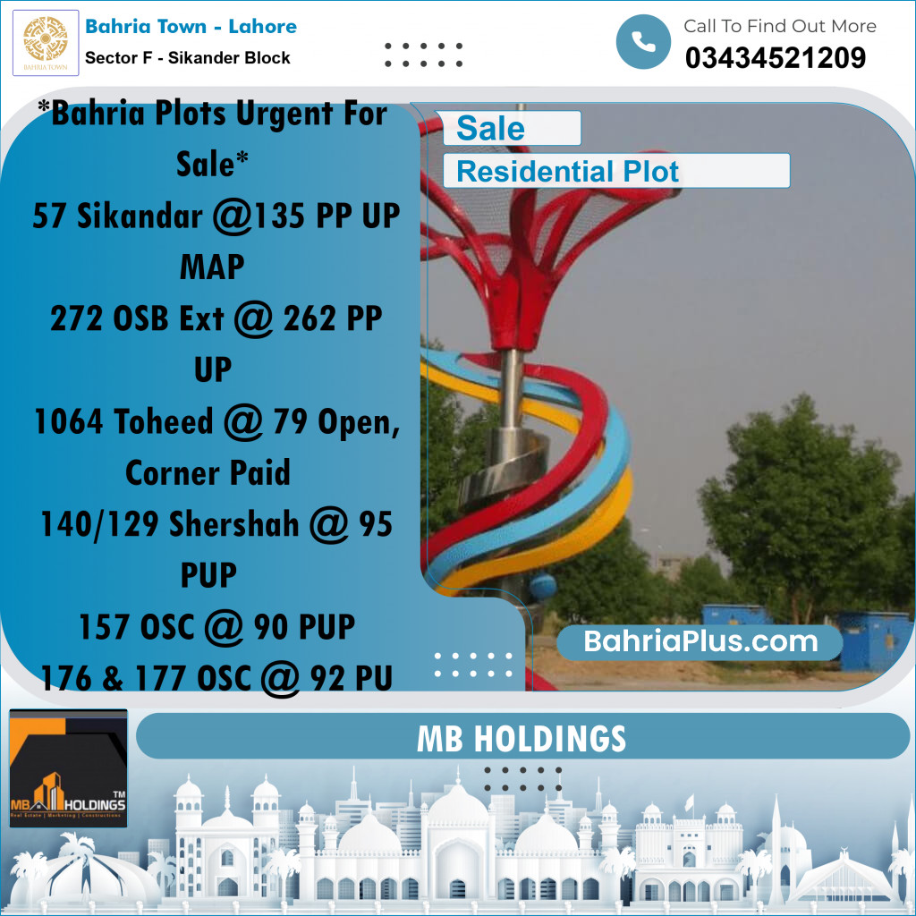 10 Marla Residential Plot for Sale in Sector F - Sikander Block -  Bahria Town, Lahore - (BP-239020)