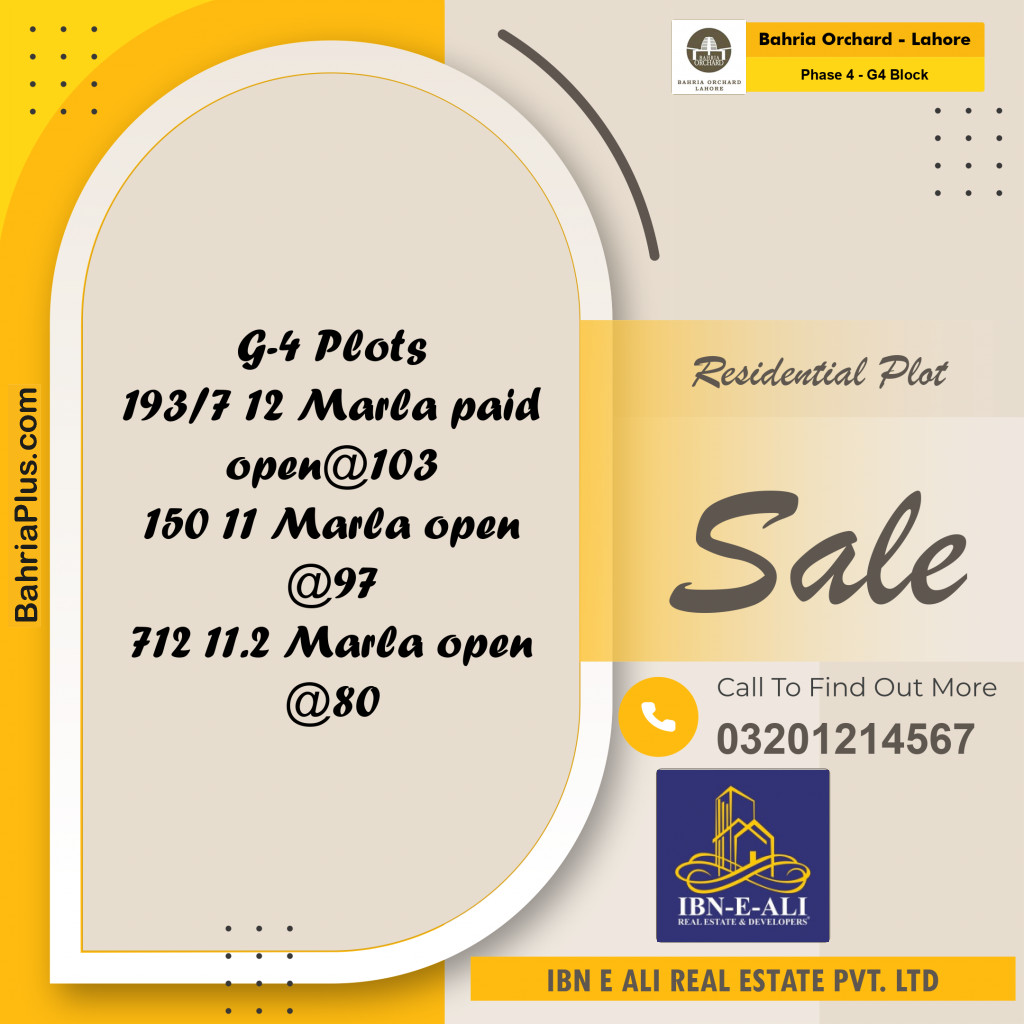 5 Marla Residential Plot for Sale in Phase 4 - G4 Block -  Bahria Orchard, Lahore - (BP-239065)