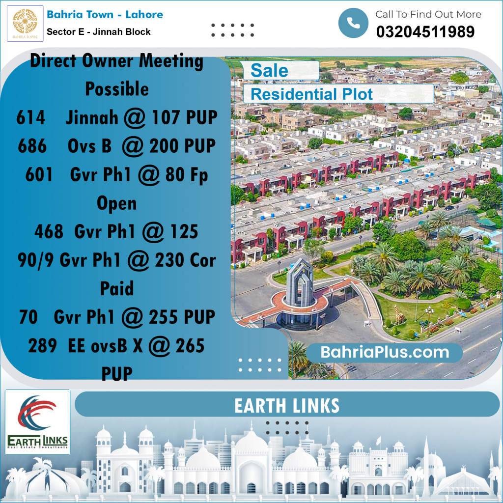 5 Marla Residential Plot for Sale in Sector E - Jinnah Block -  Bahria Town, Lahore - (BP-239080)