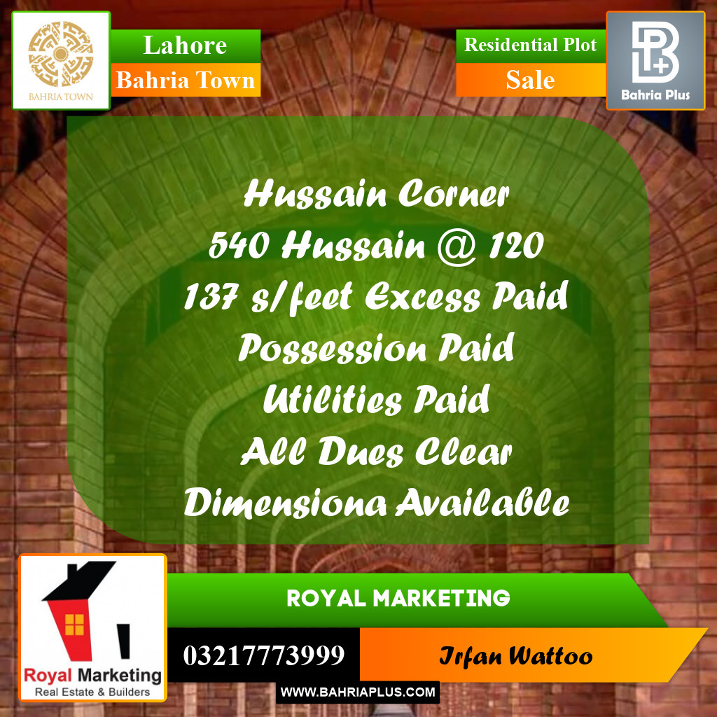 Residential Plot for Sale in Bahria Town, Lahore - (BP-239092)