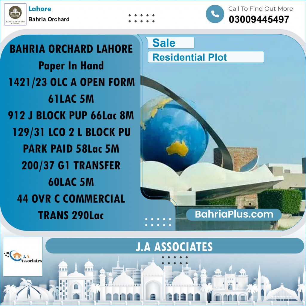 Residential Plot for Sale in Bahria Orchard, Lahore - (BP-239147)