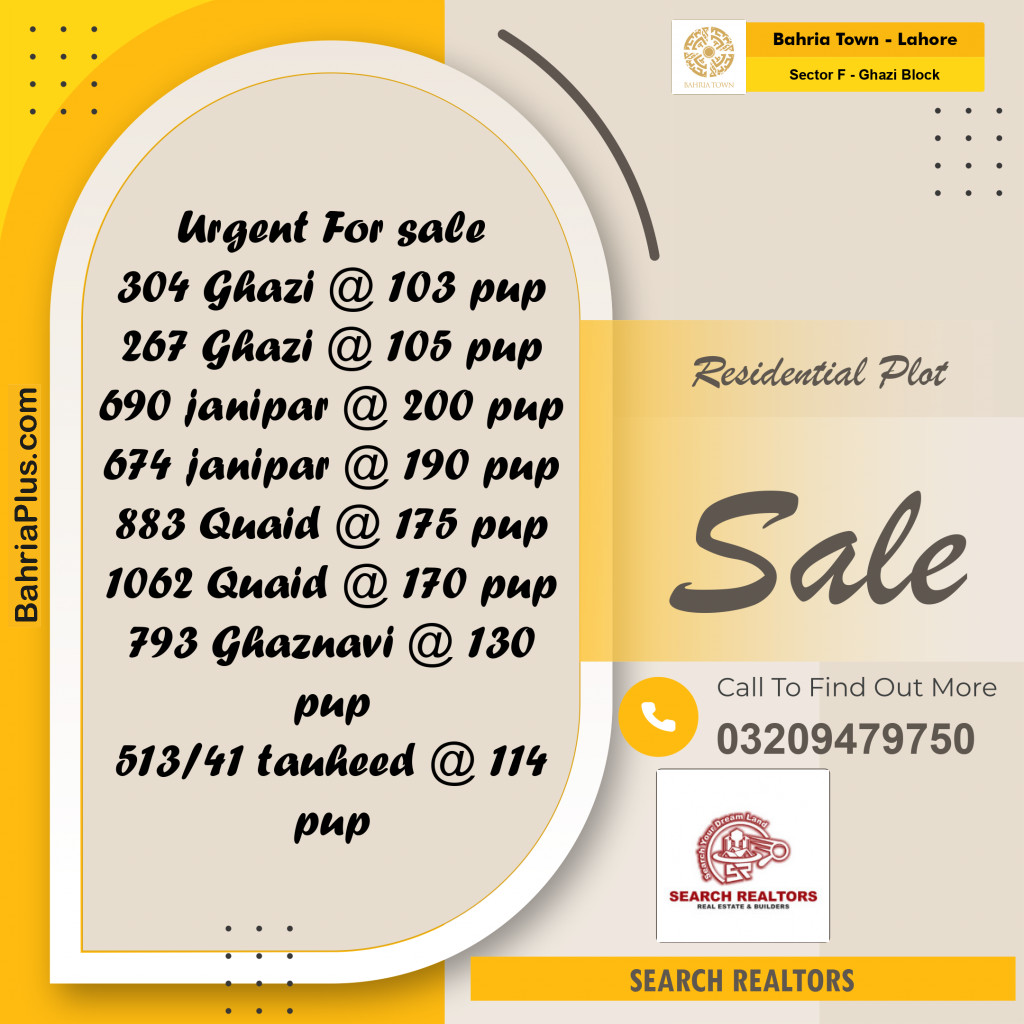 10 Marla Residential Plot for Sale in Sector F - Ghazi Block -  Bahria Town, Lahore - (BP-239171)