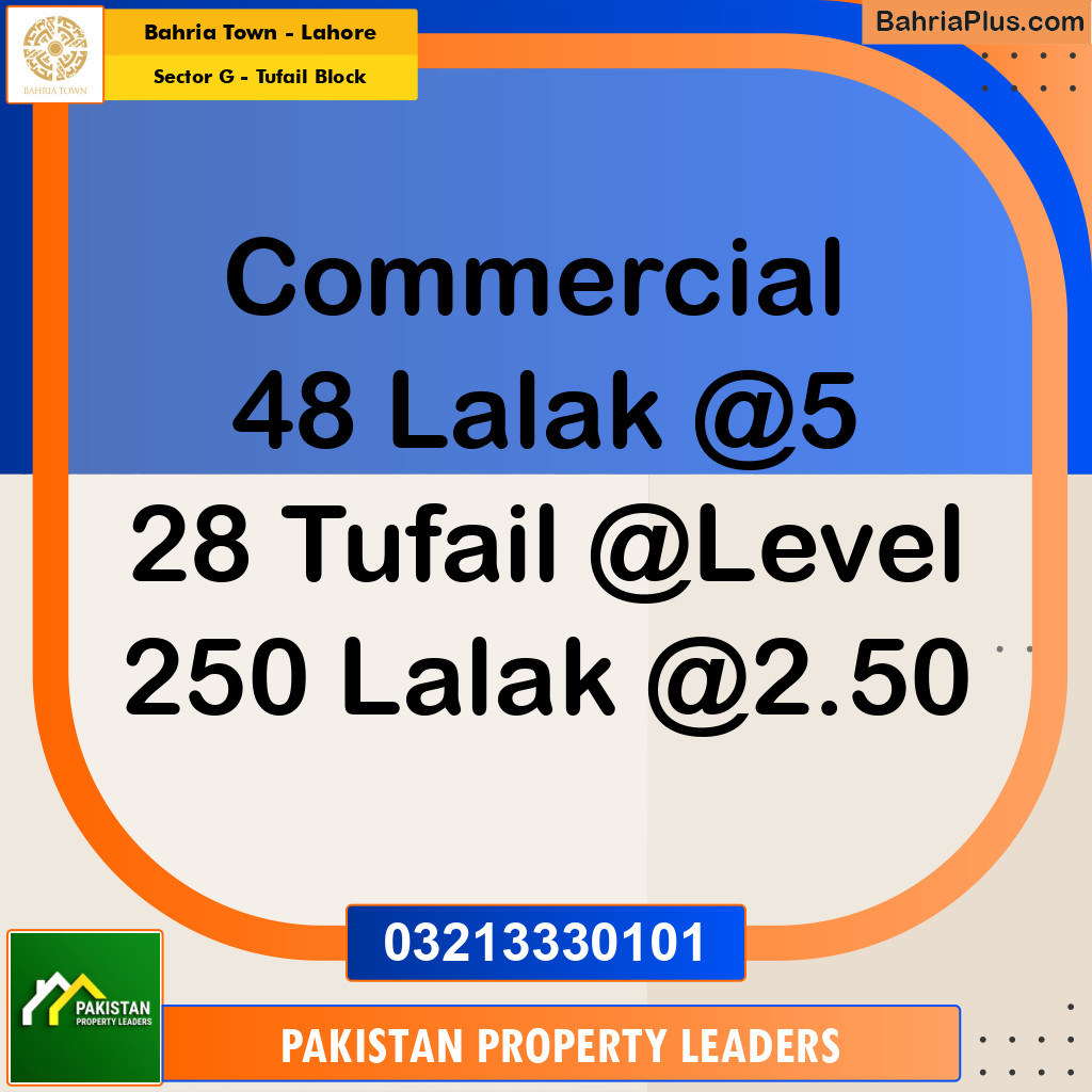 5 Marla Residential Plot for Sale in Sector G - Tufail Block -  Bahria Town, Lahore - (BP-239185)
