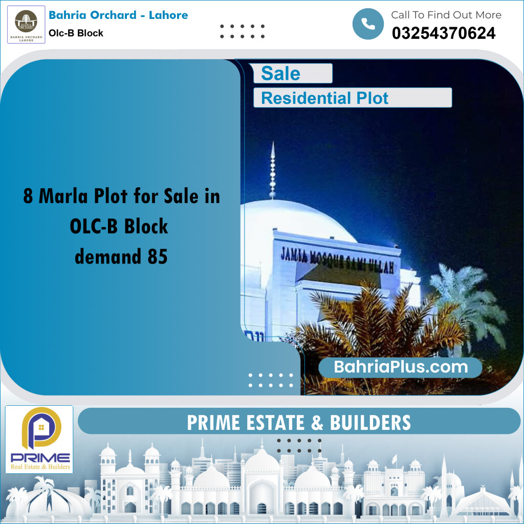 8 Marla Residential Plot for Sale in OLC-B Block -  Bahria Orchard, Lahore - (BP-239211)