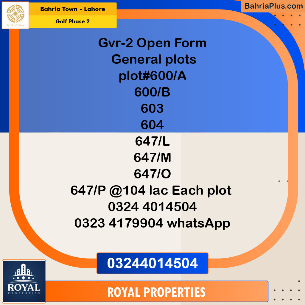 Residential Plot for Sale in Golf Phase 2 -  Bahria Town, Lahore - (BP-239219)