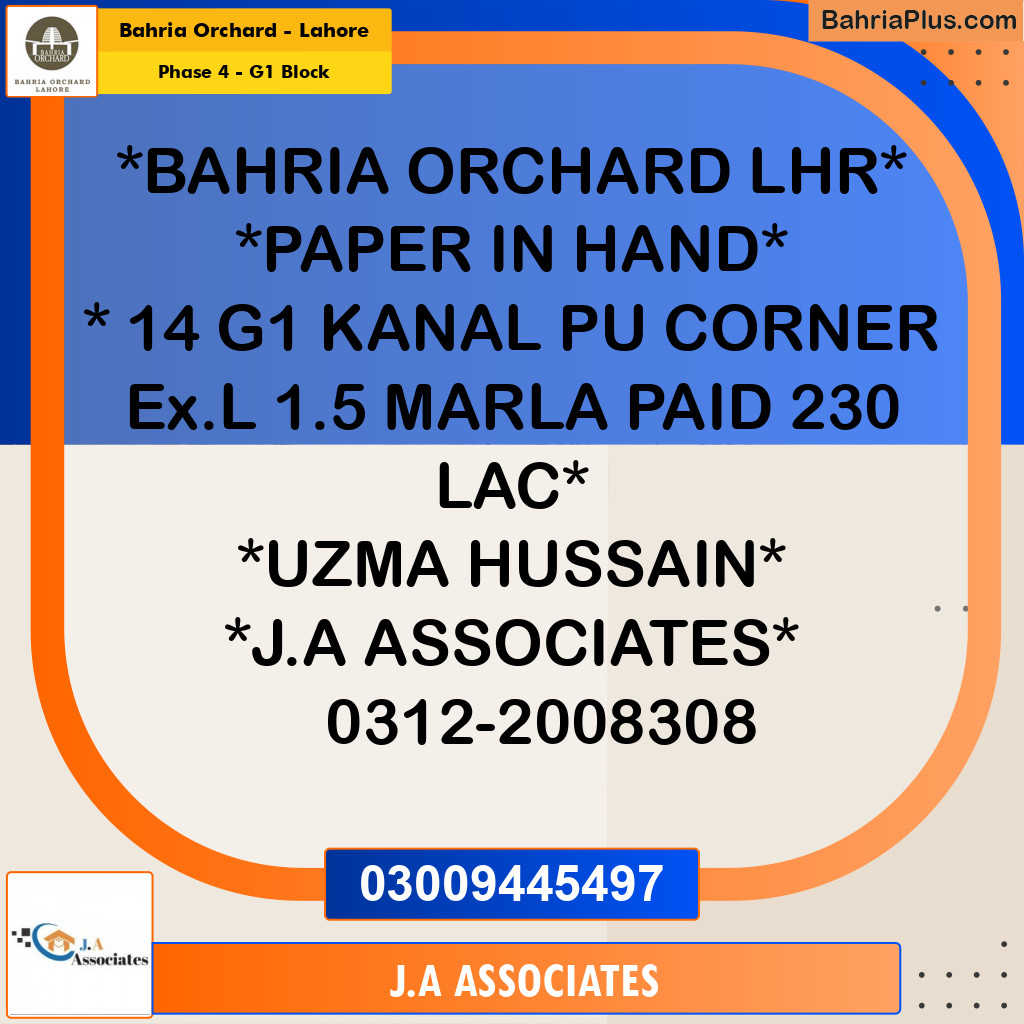 1 Kanal Residential Plot for Sale in Phase 4 - G1 Block -  Bahria Orchard, Lahore - (BP-239239)