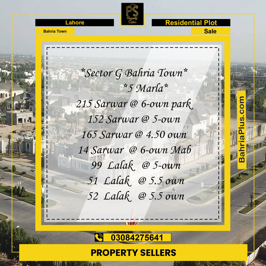 5 Marla Residential Plot for Sale in Bahria Town, Lahore - (BP-239283)