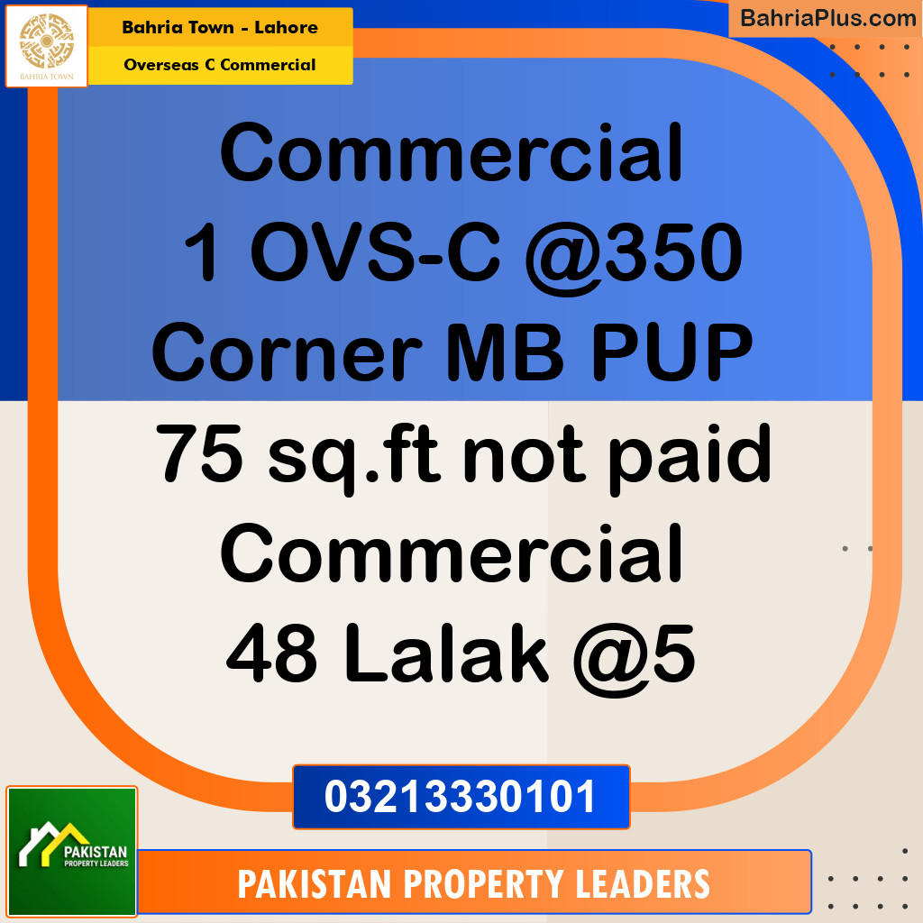 5 Marla Commercial Plot for Sale in Overseas C Commercial -  Bahria Town, Lahore - (BP-239305)