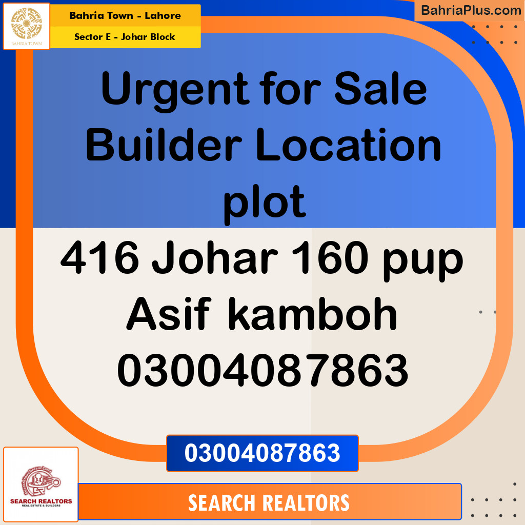 10 Marla Residential Plot for Sale in Sector E - Johar Block -  Bahria Town, Lahore - (BP-239309)