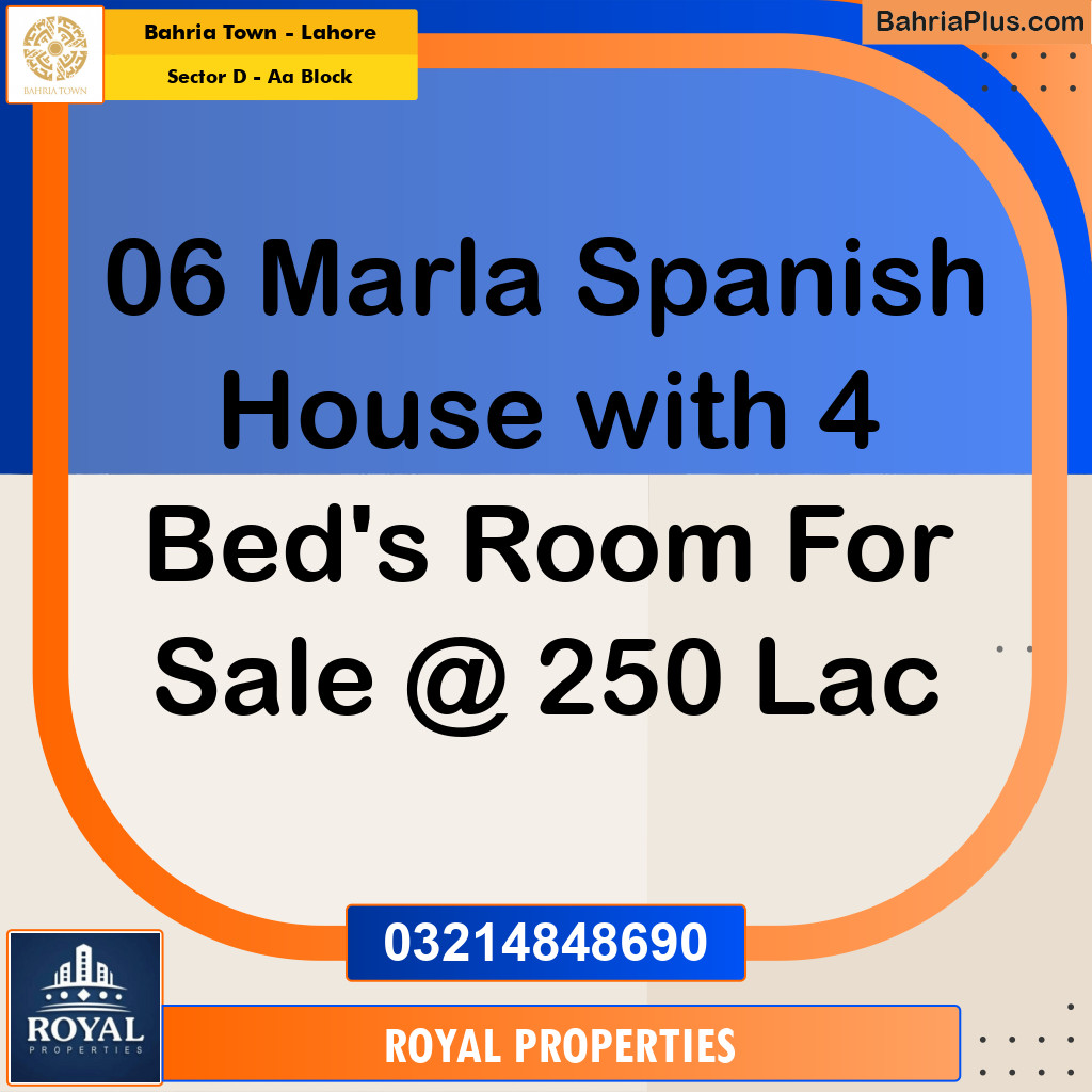 6 Marla Residential House for Sale in Sector D - AA Block -  Bahria Town, Lahore - (BP-239321)