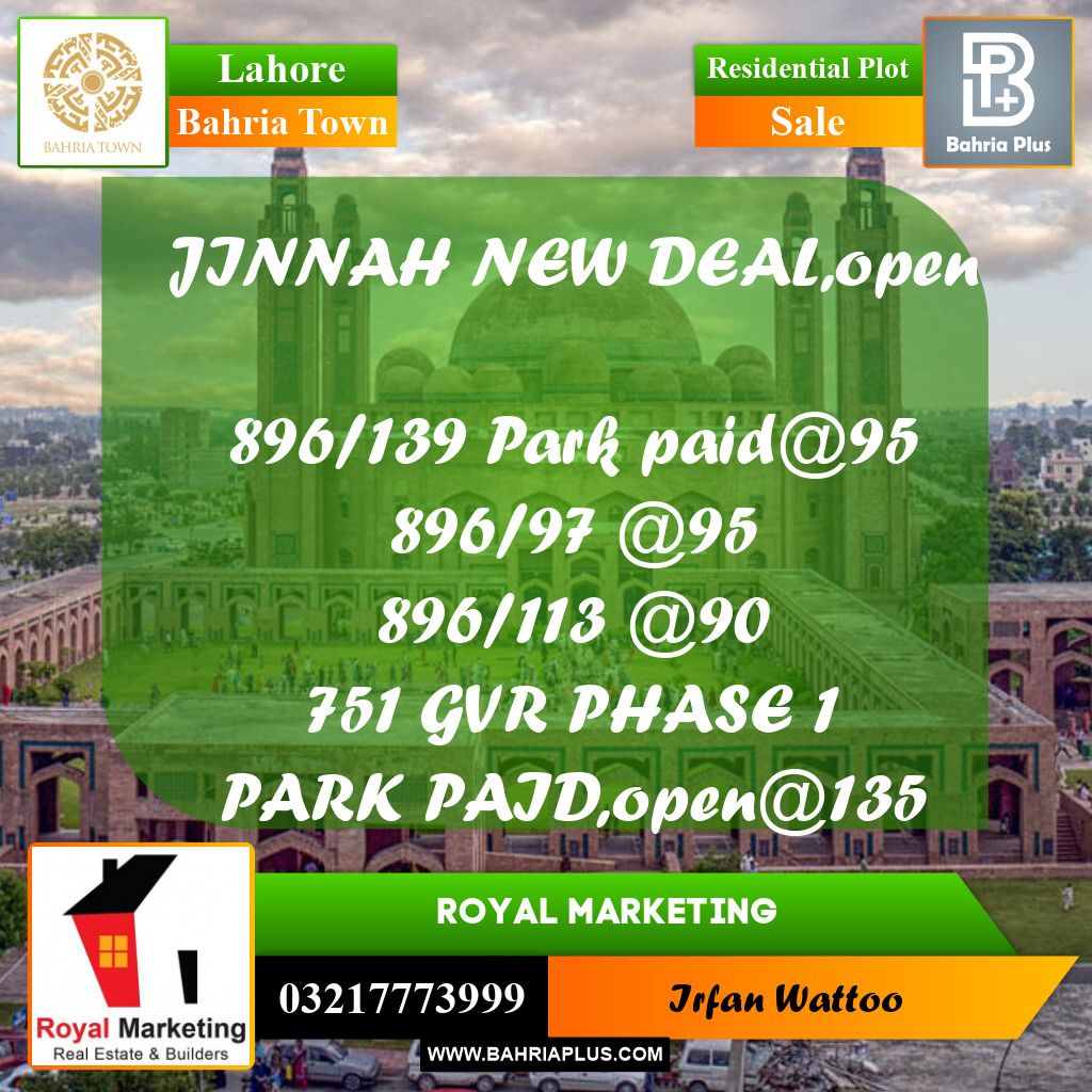 Residential Plot for Sale in Bahria Town, Lahore - (BP-239377)