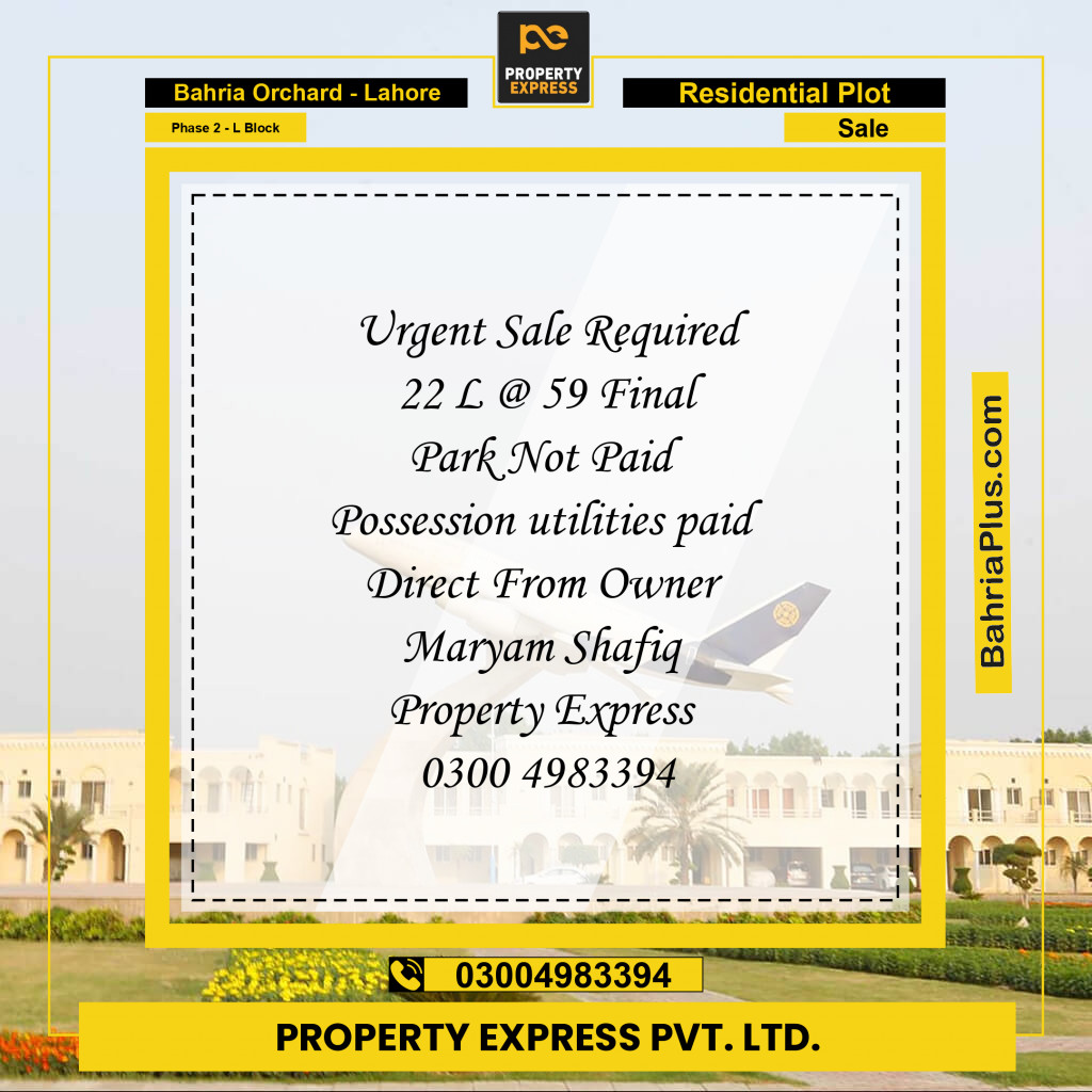 5 Marla Residential Plot for Sale in Phase 2 - L Block -  Bahria Orchard, Lahore - (BP-239378)
