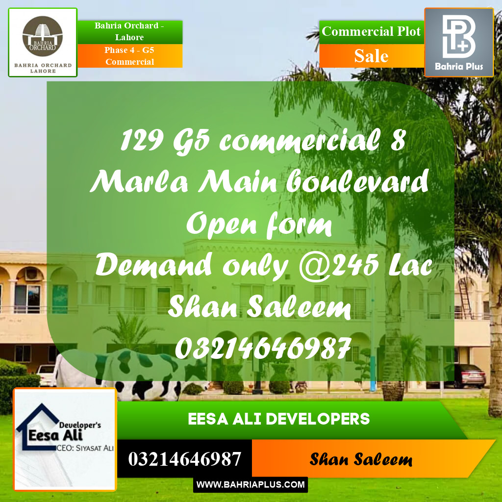 8 Marla Commercial Plot for Sale in Phase 4 - G5 Commercial -  Bahria Orchard, Lahore - (BP-239408)
