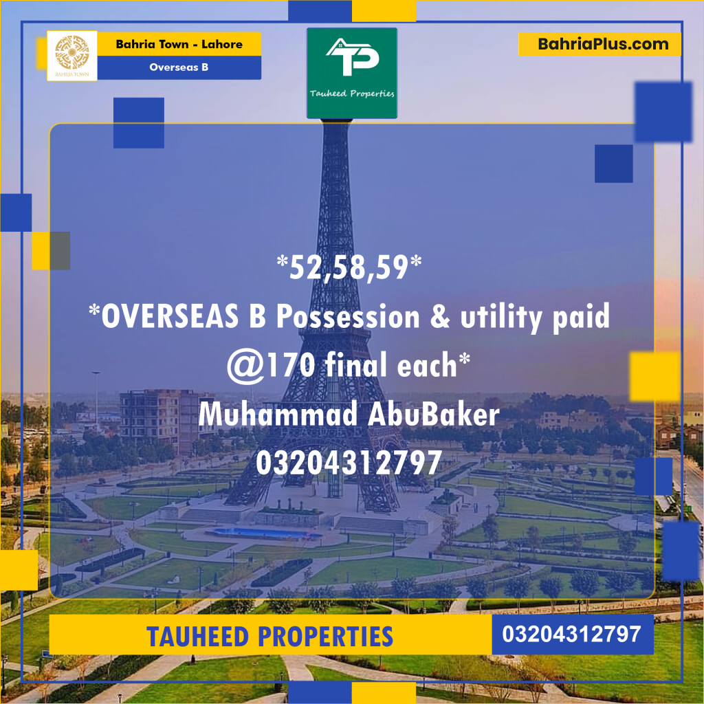 10 Marla Residential Plot for Sale in Overseas B -  Bahria Town, Lahore - (BP-239416)