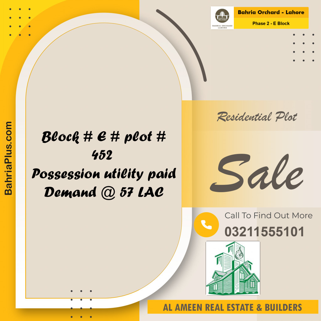 5 Marla Residential Plot for Sale in Phase 2 - E Block -  Bahria Orchard, Lahore - (BP-239421)