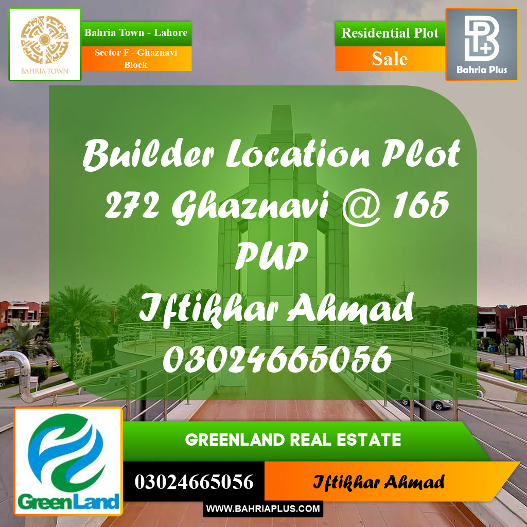 10 Marla Residential Plot for Sale in Sector F - Ghaznavi Block -  Bahria Town, Lahore - (BP-239432)