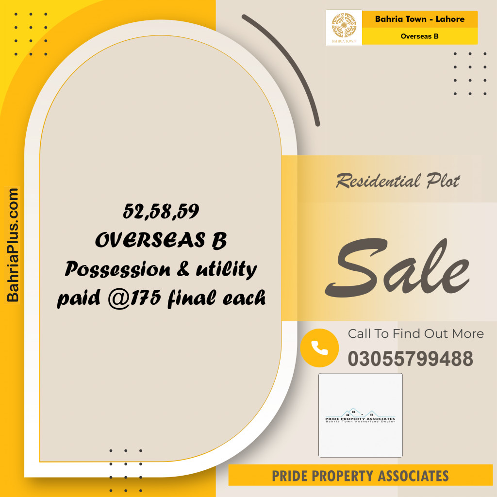 10 Marla Residential Plot for Sale in Overseas B -  Bahria Town, Lahore - (BP-239438)