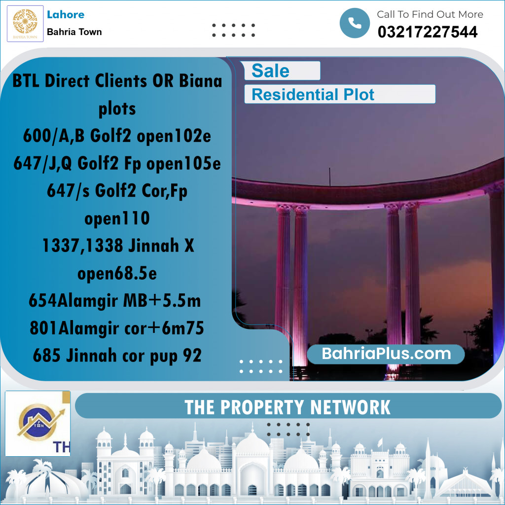 5 Marla Residential Plot for Sale in Bahria Town, Lahore - (BP-239458)