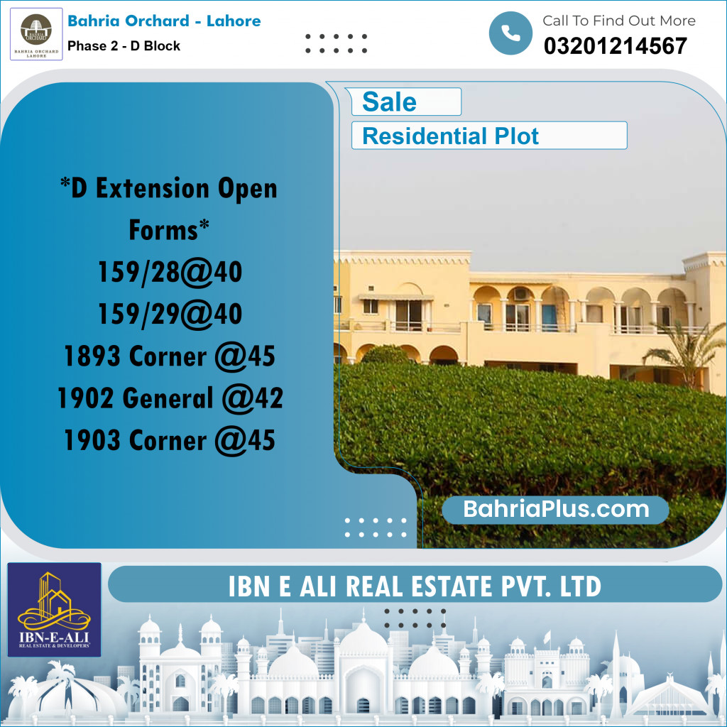 5 Marla Residential Plot for Sale in Phase 2 - D Block -  Bahria Orchard, Lahore - (BP-239522)