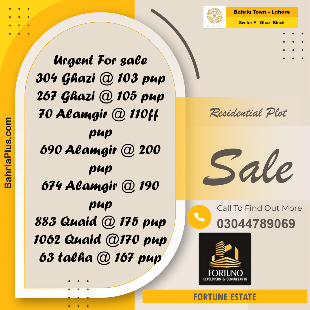 10 Marla Residential Plot for Sale in Sector F - Ghazi Block -  Bahria Town, Lahore - (BP-239540)