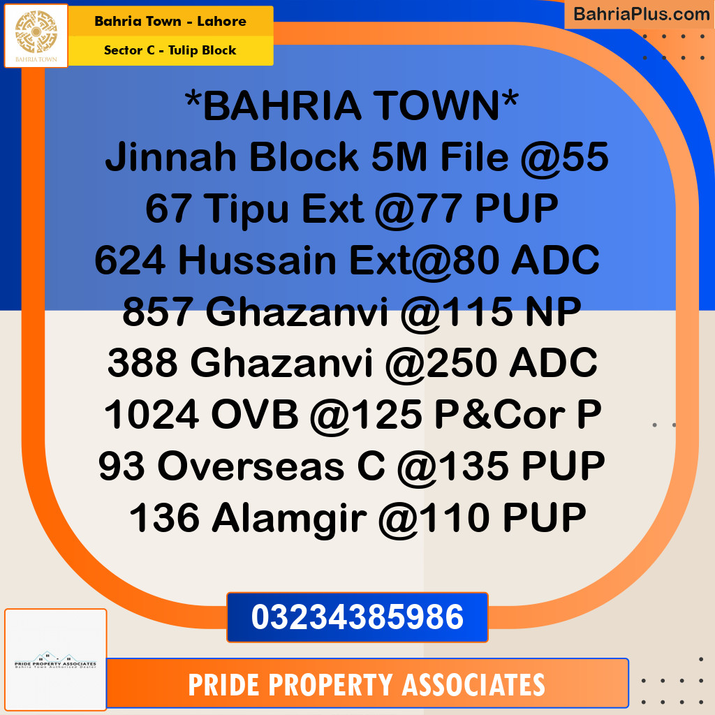 10 Marla Residential Plot for Sale in Sector C - Tulip Block -  Bahria Town, Lahore - (BP-239557)