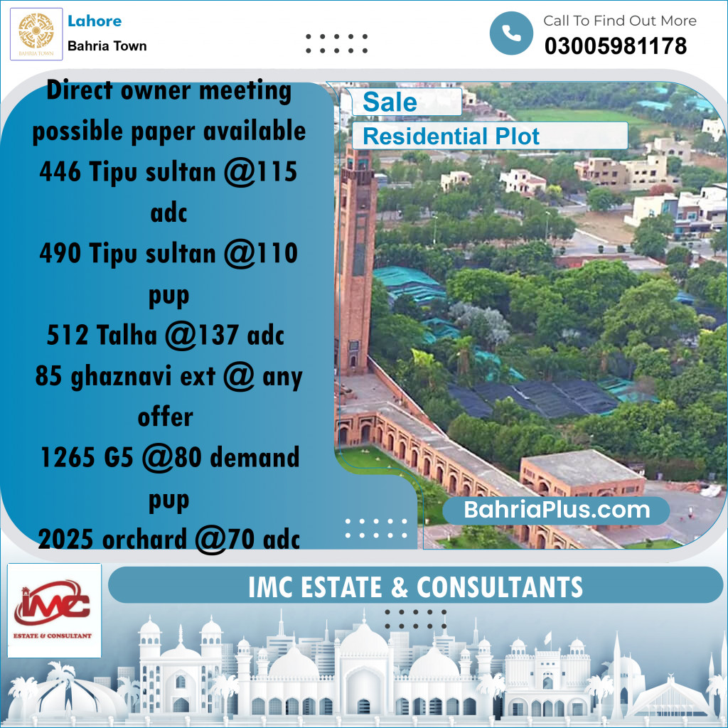 Residential Plot for Sale in Bahria Town, Lahore - (BP-239569)